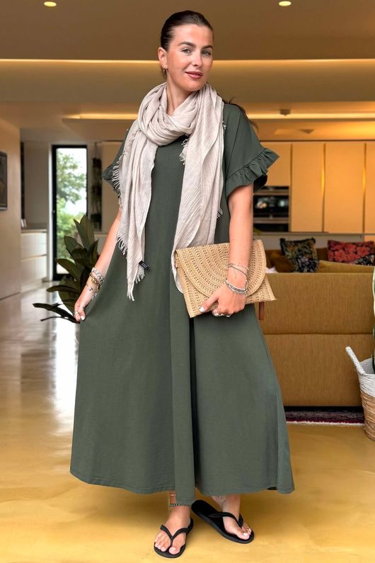 Made in Italy Summer Oscar Pure Cotton T Shirt Dress Deep Khaki /7 =